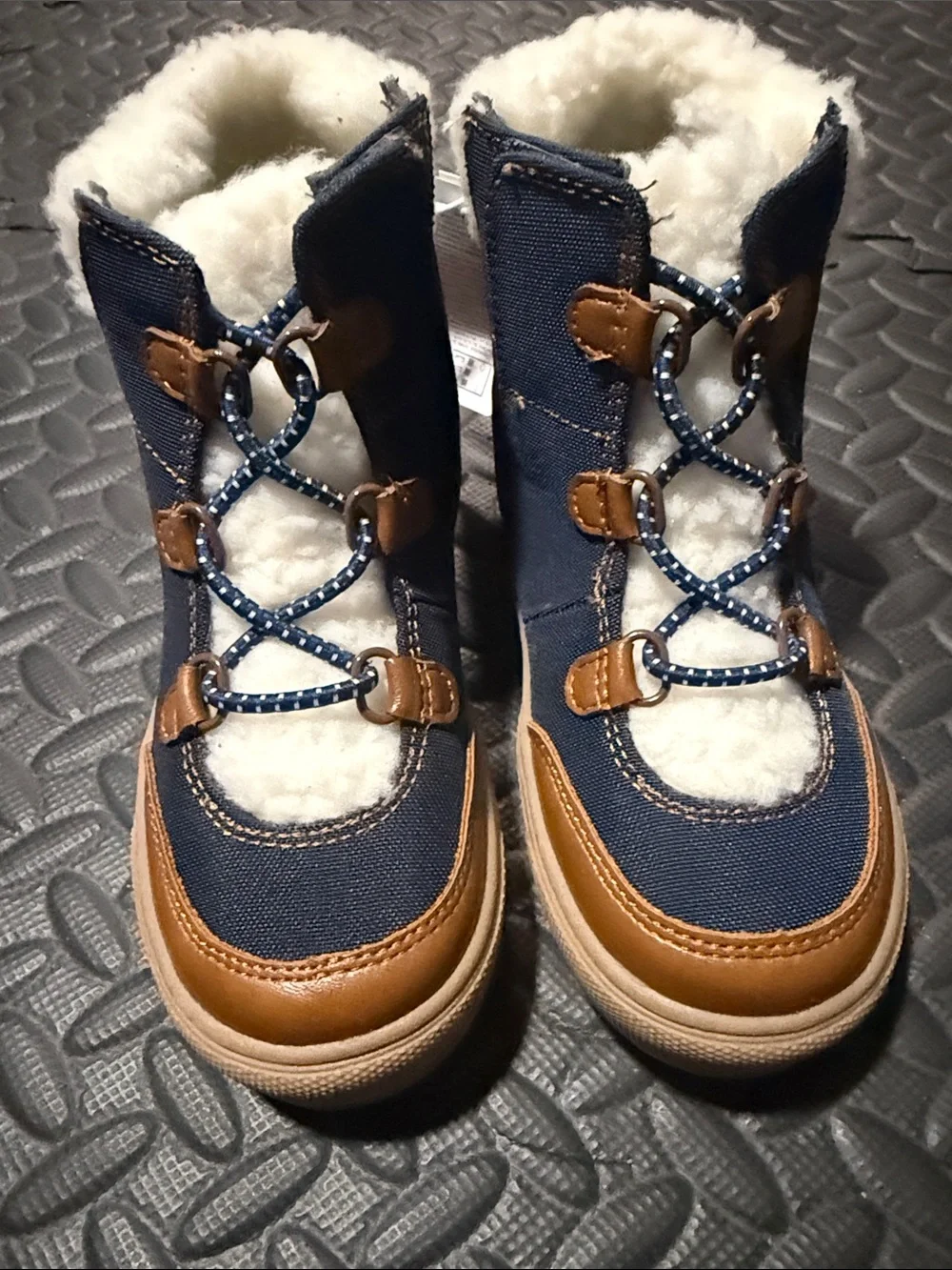 Old Navy Navy and Brown Sherpa-Lined Kids Winter Boots